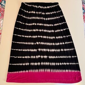 Ruby Rd. Black & White Tie-Dye Maxi Skirt with Pink Hem